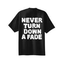 Load image into Gallery viewer, BARBER BEAR Exclusive! &quot;NEVER TURN DOWN A FADE&quot; BLACK TEE
